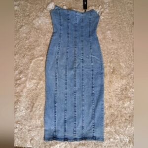 NWT Denim midi strapless dress